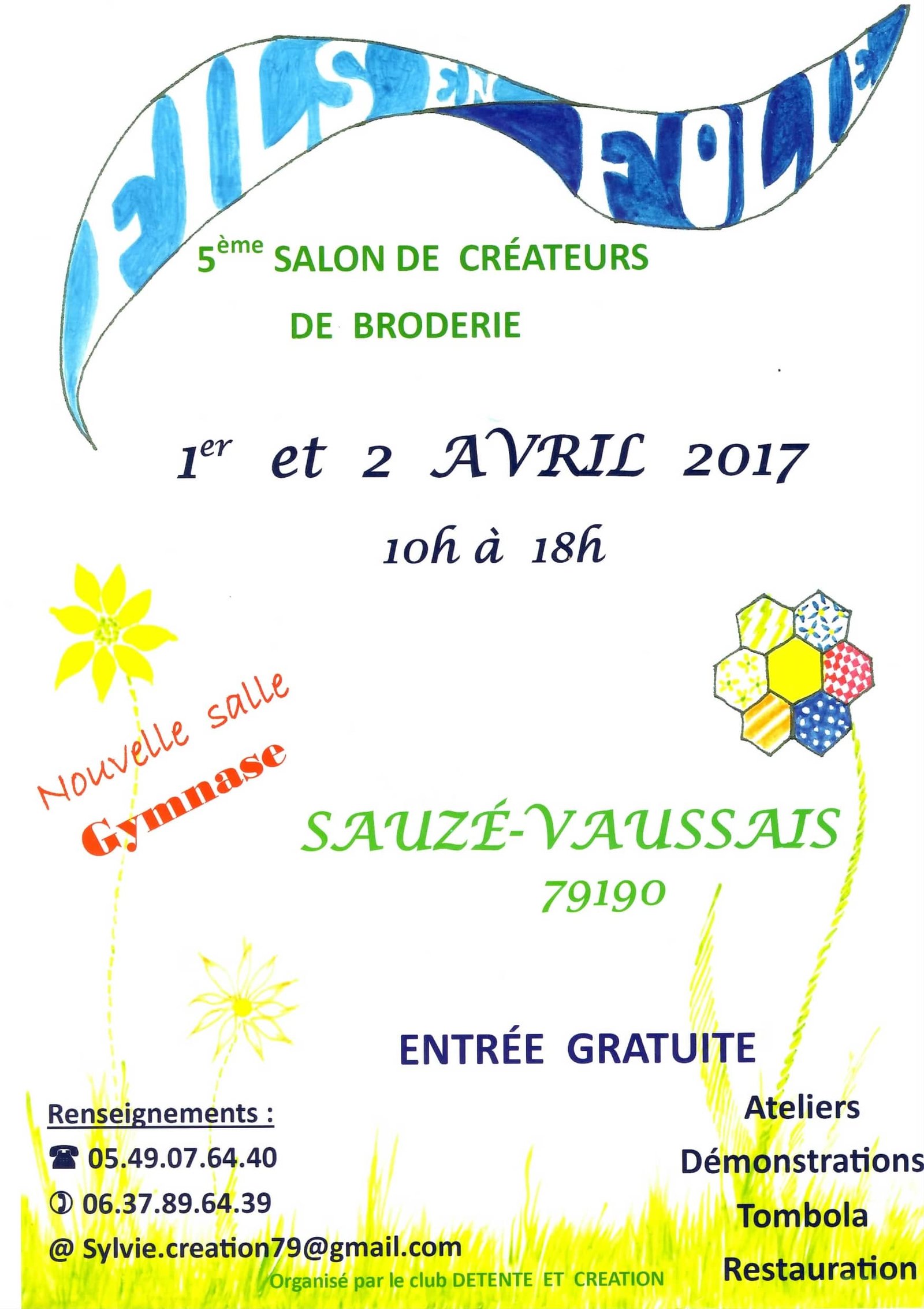 Affiche 5ème Salon de créatrices de broderie - Fils en folie 2017 - Sauzé-Vaussais